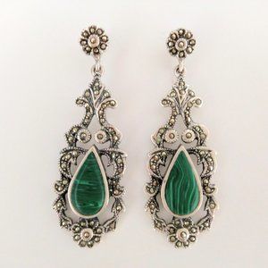 Earrings - Genuine GREEN MALACHITE & Sterling Silver!